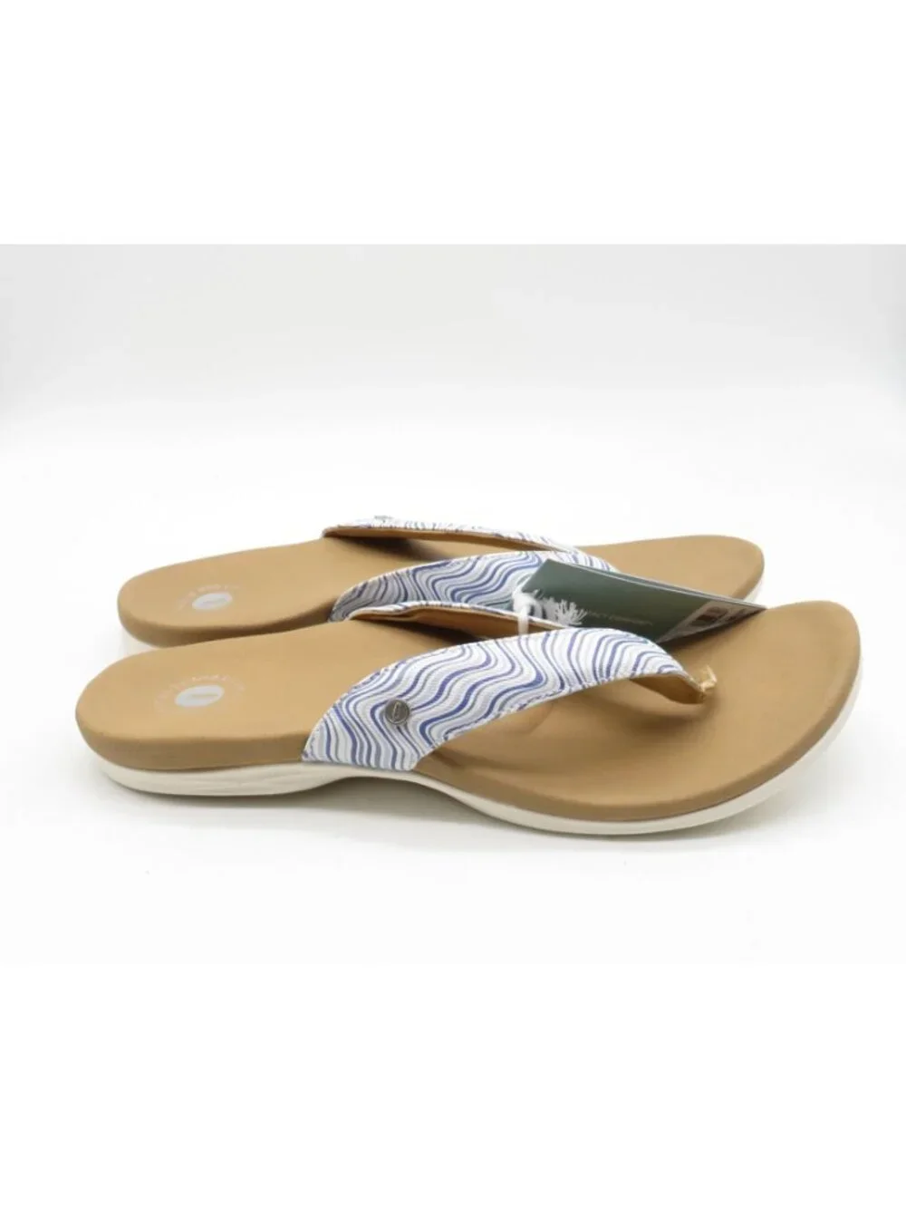 Revitalign Wave Womens Orthotic Flip Flops Cushioned Footbed Tan Blue 12 D NEW